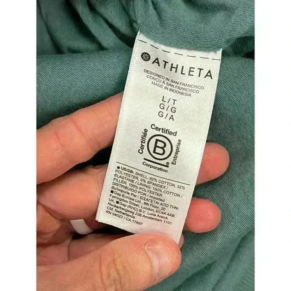 Athleta Retroplush Bomber Jacket Full Zip Women's L Tall Teal Quilted Cotton - Picture 7 of 12